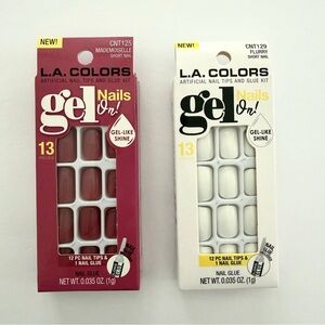 L.A. COLORS Gel Nails On! Artificial Nail & Glue Kit - Deep Pink & White Bundle